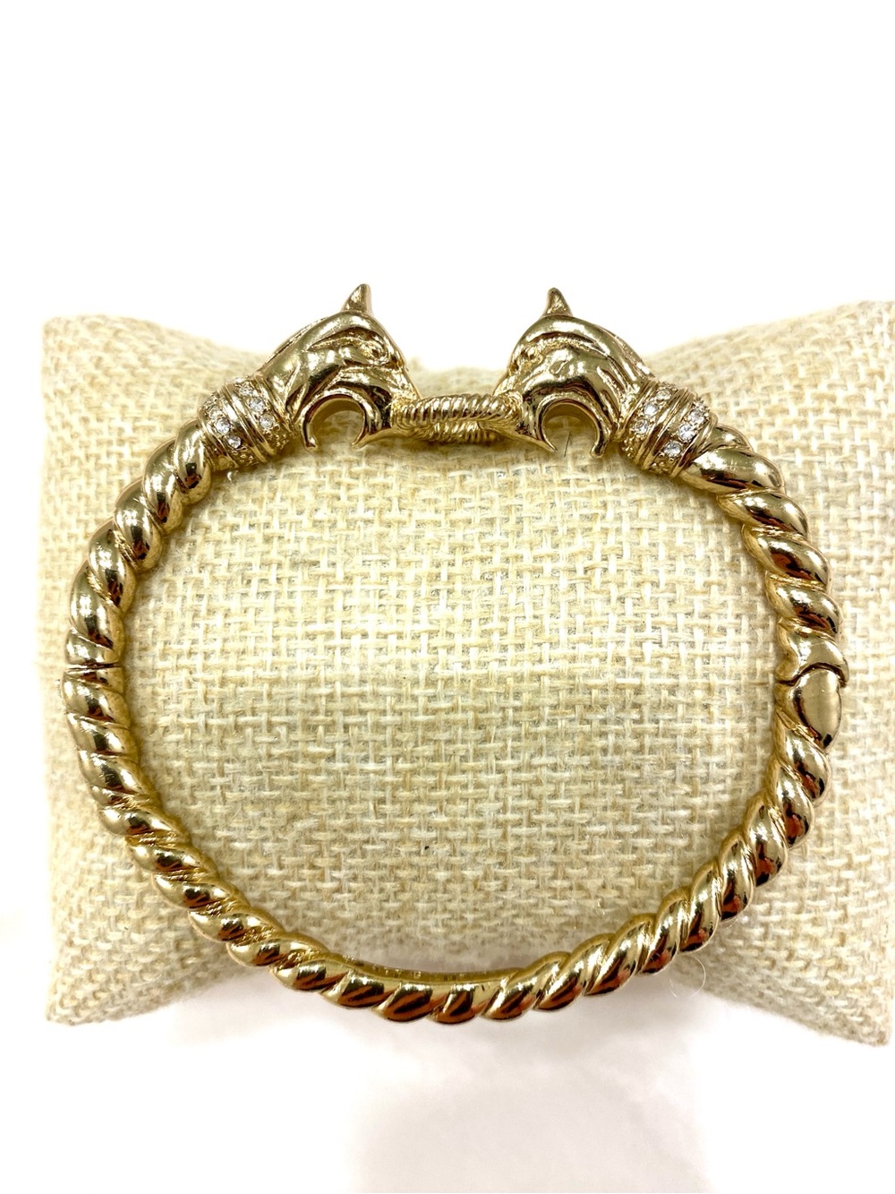 Stella & Dot Gold Chimera Lion Panther Double Head Twisted Rope Hinged Bangle